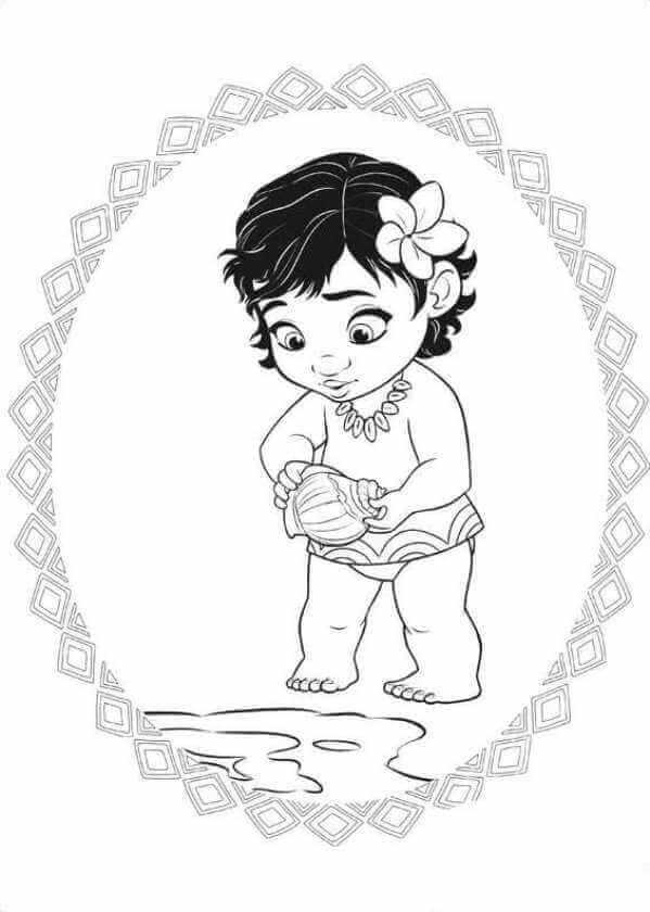 Baby Moana With Her Shell Moana Coloring Pages