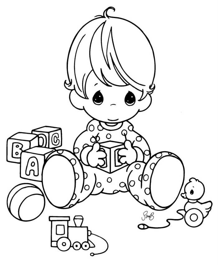 Baby Playing With His Toys Coloring Page