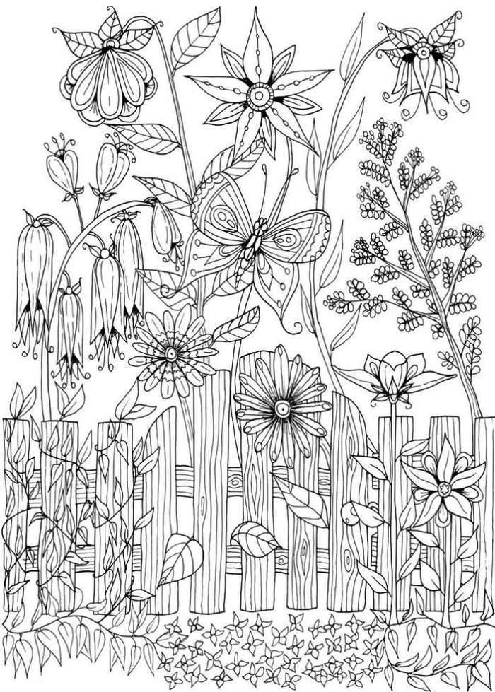 Backyard Flowers Adult Coloring Page
