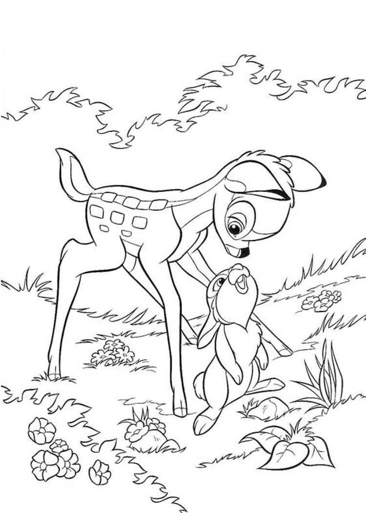 Bambi Thumper And Flower Coloring Pages