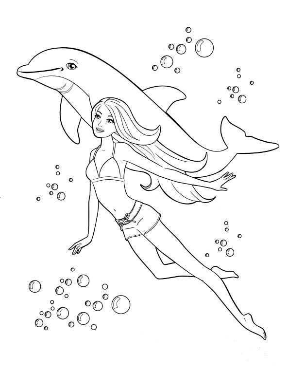 Barbie Mermaid And Dolphin Coloring Page