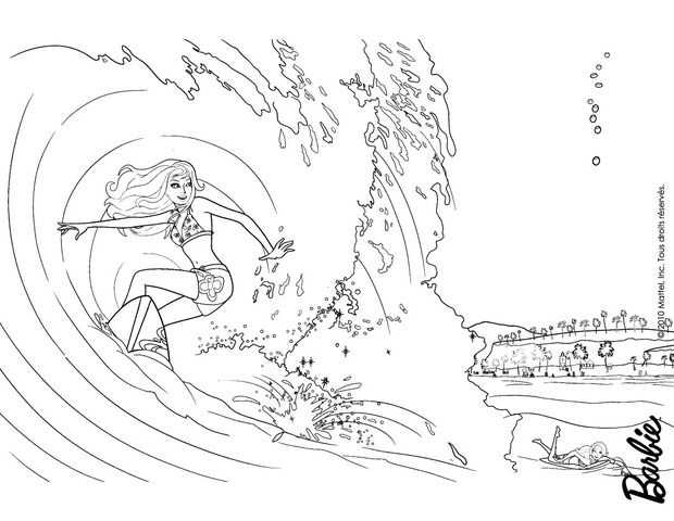 Barbie Surfing Coloring Page