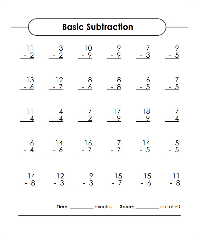 Basic Addition And Subtraction Worksheet