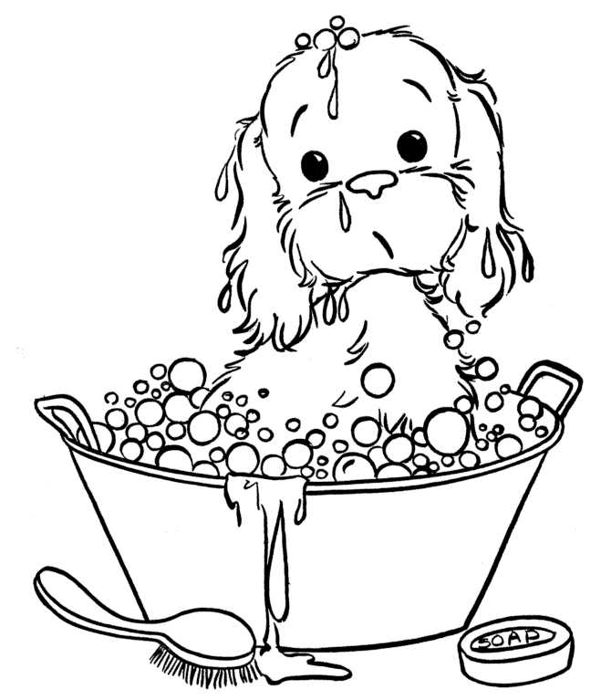 Bathtime Dog Coloring Pages