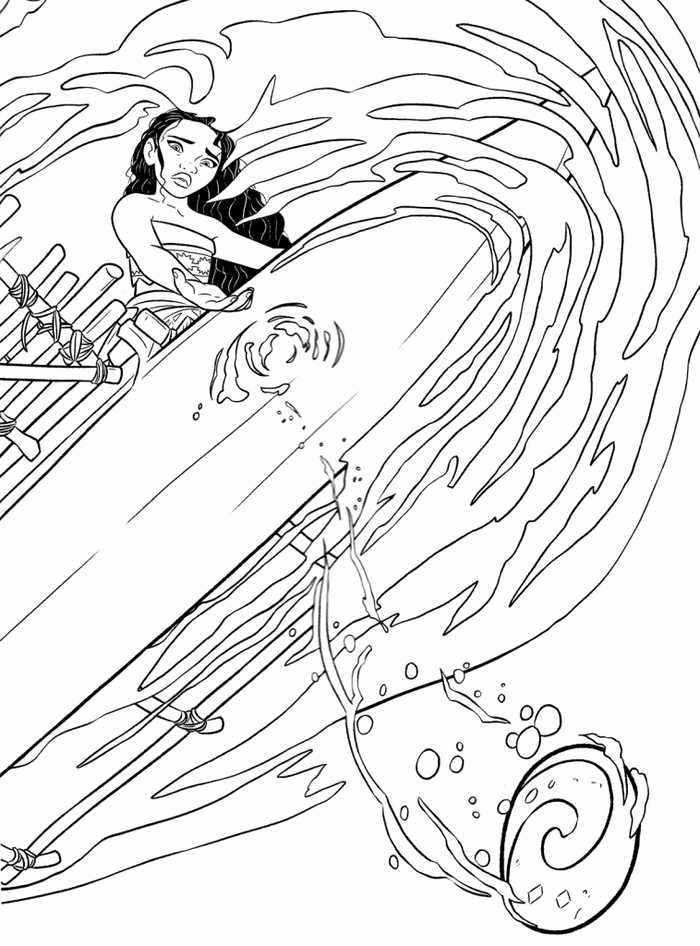 Battling The Waves Moana Coloring Pages
