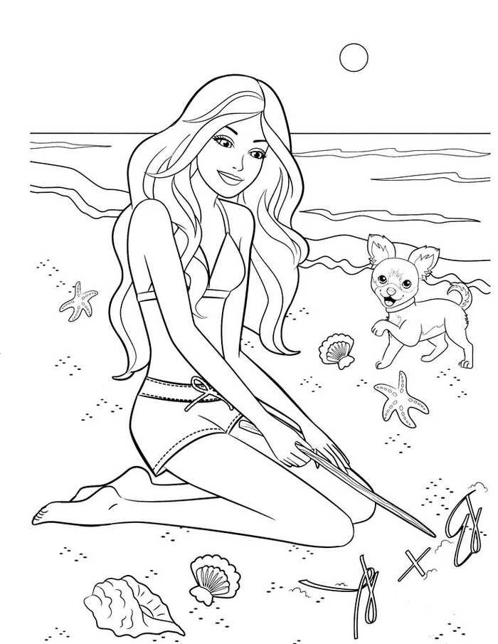 Beach Barbie Coloring Page Free