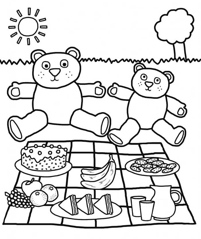 Bear Picnic Kindergarten Coloring Pages