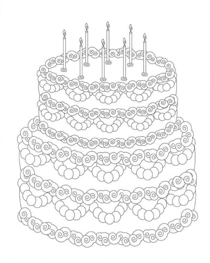 Beautiful Birthday Cake Coloring Page