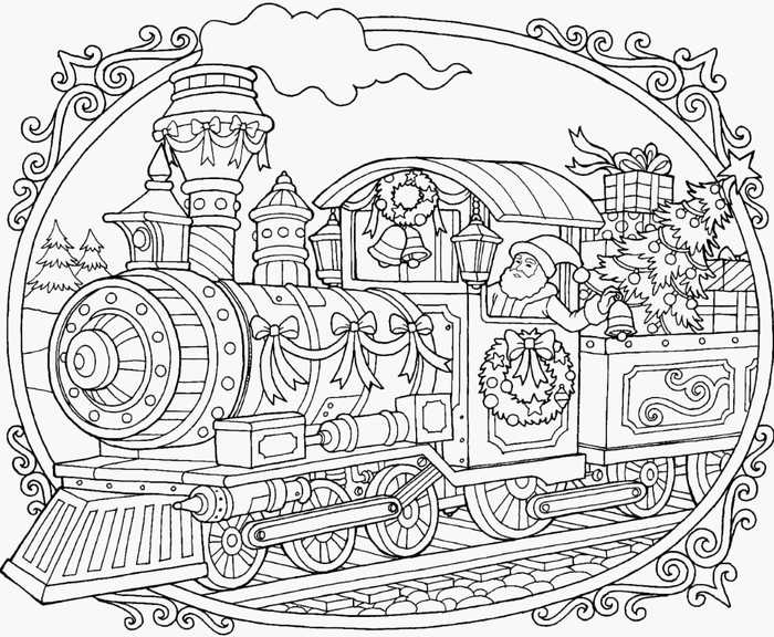 Beautiful Santa Train Polar Express Coloring Page