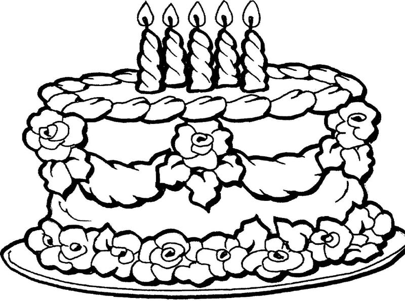 Birthday Cake Coloring Book Page