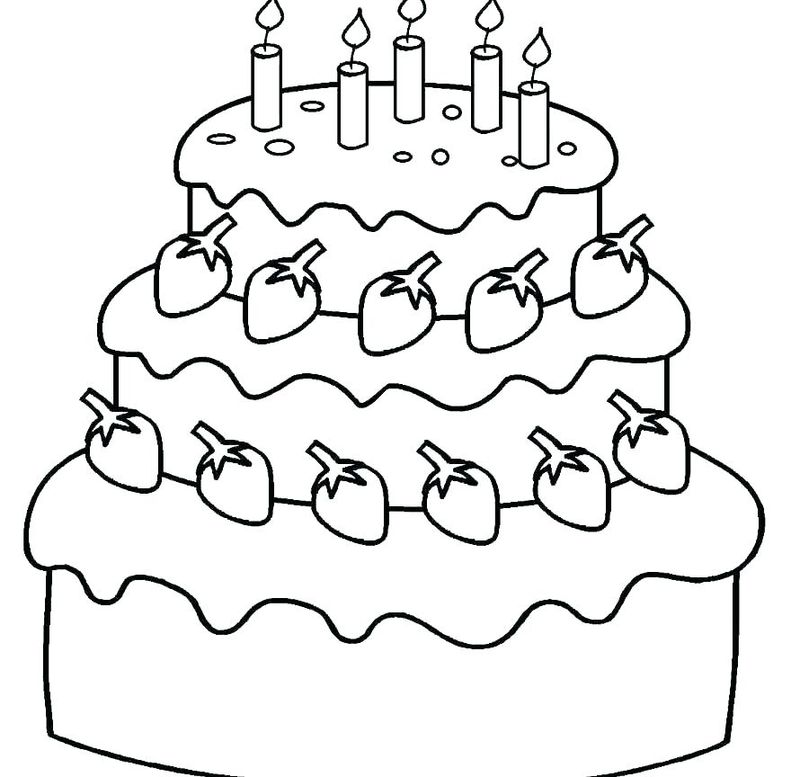 Birthday Cake Coloring Page 4 Candles