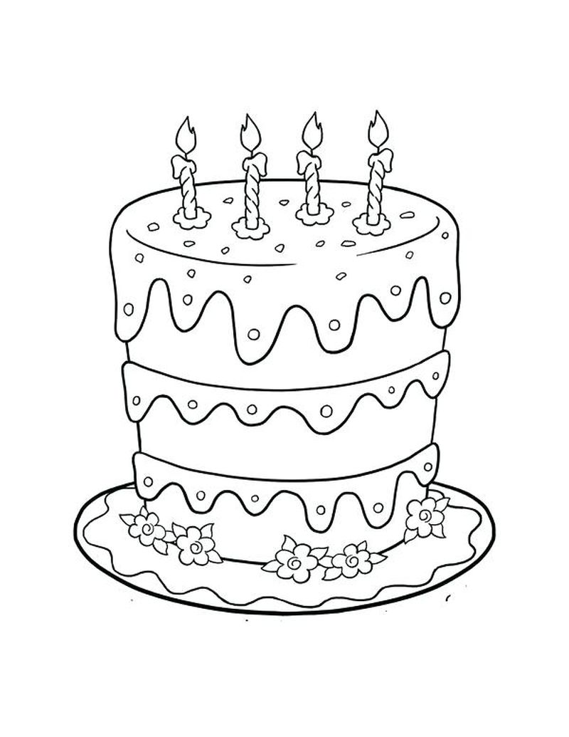 Birthday Cake Coloring Page For Kids