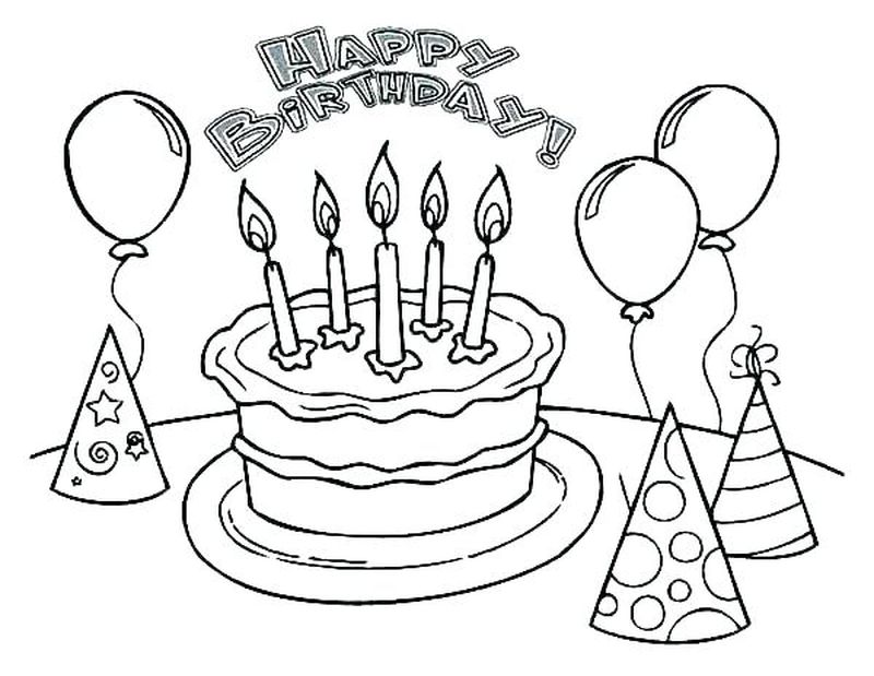 Birthday Cake Coloring Page With The Three On It