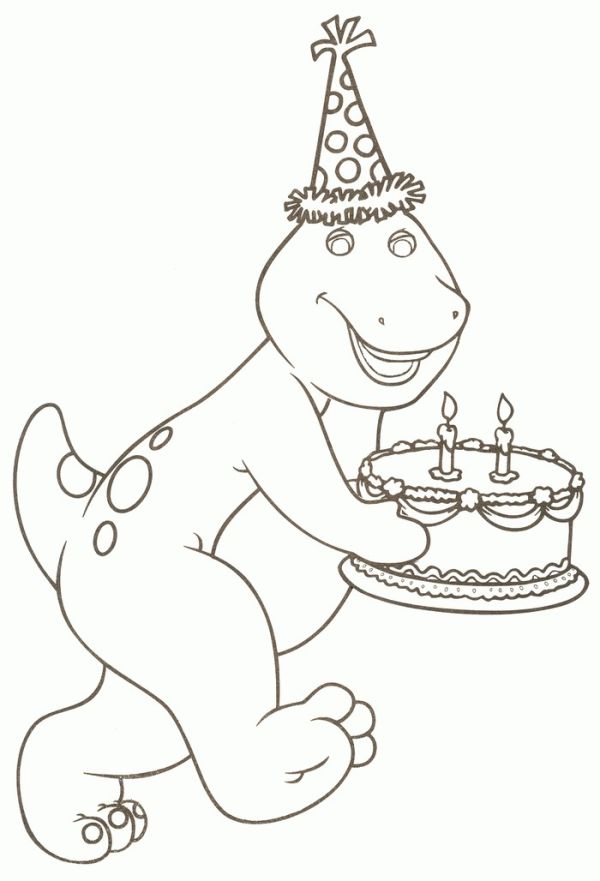 Birthday cake barney coloring pages