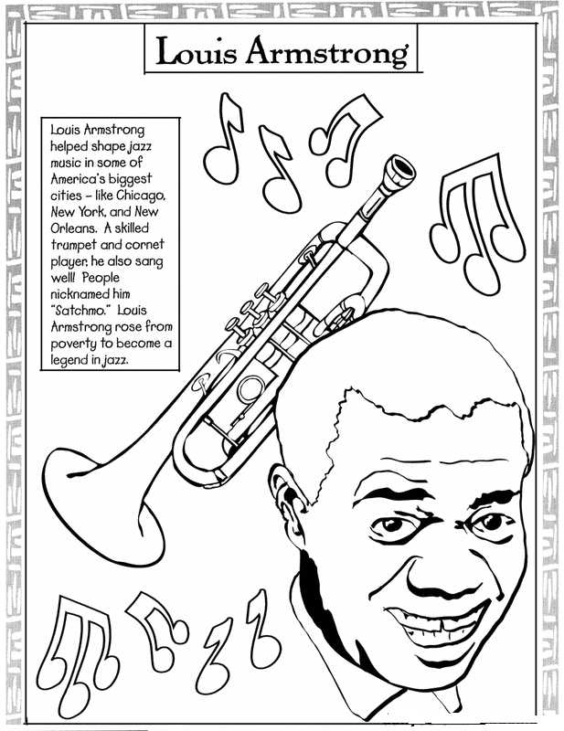 Black Month Coloring Sheets Louis Armstrong