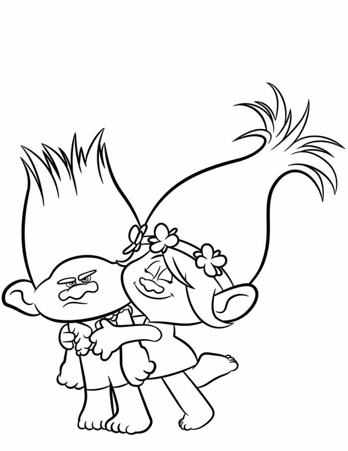 Branch And Poppy Trolls Coloring Page