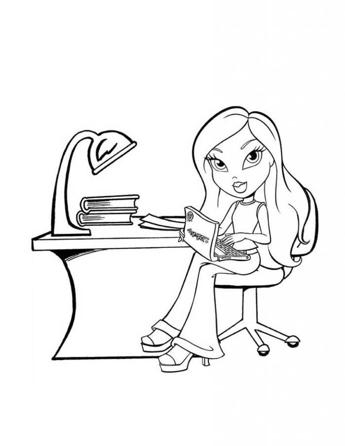 Bratz Girl On Computer Coloring Page