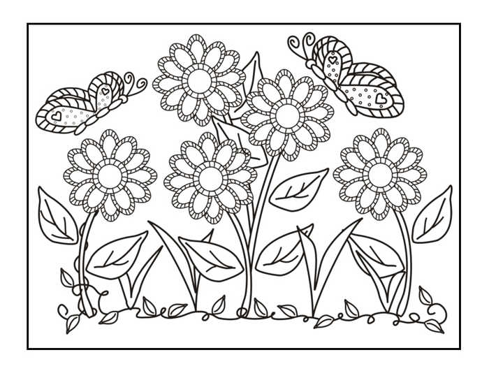 Butterflies And Flowers Coloring Pages