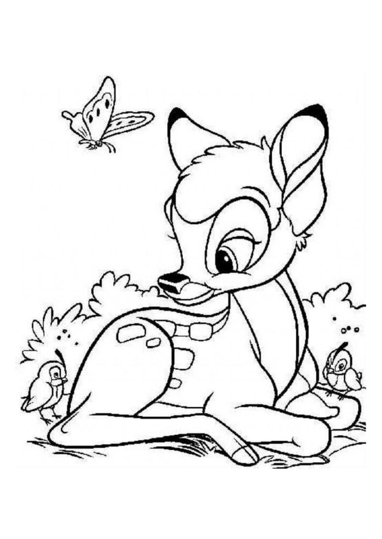 Butterfly And Bambi Coloring Pages