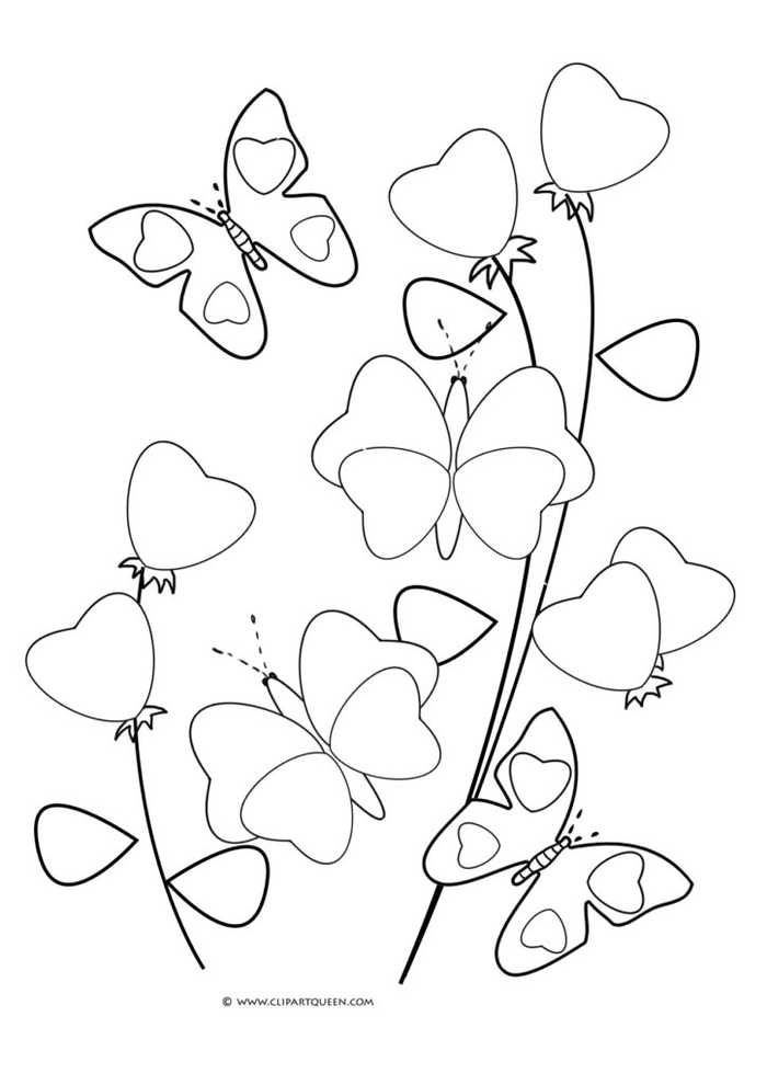 Butterfly Hearts Coloring Pages