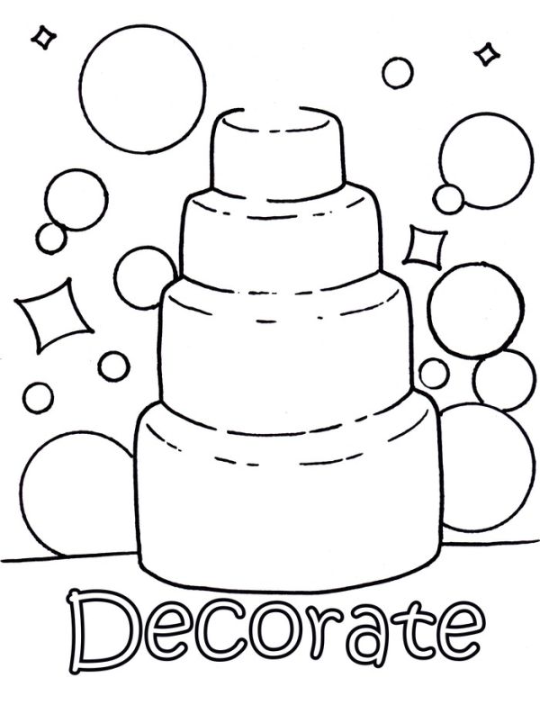 Cake decorate wedding coloring pages