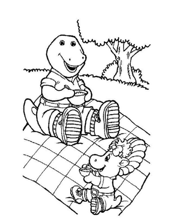 Camping barney and baby bop coloring pages