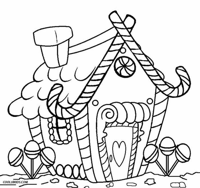 Candycane Gingerbread House Coloring Page