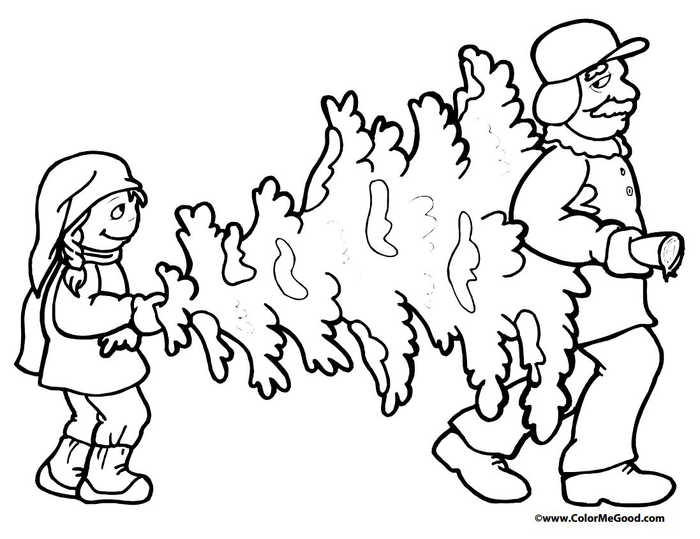 Carrying The Christmas Tree Home Coloring Page