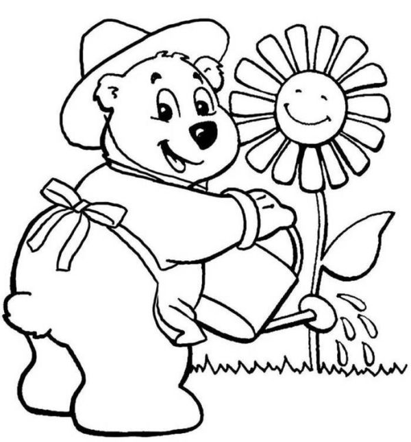 Cartonn bear sunflower coloring page