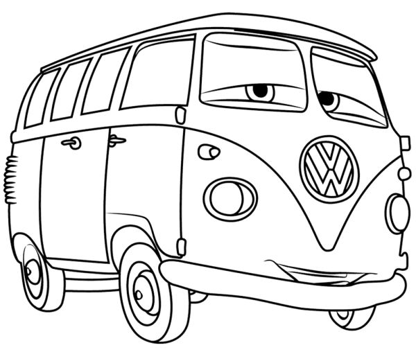 Cartoon Hippie Bus VW Coloring Page