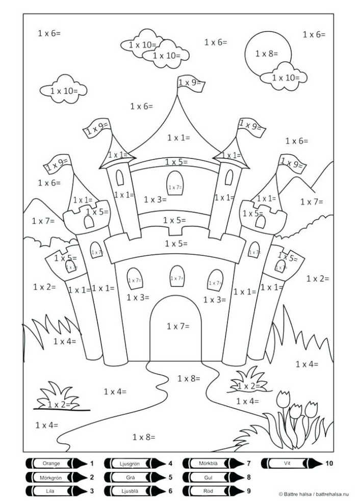 Castle Color By Number Multiplication