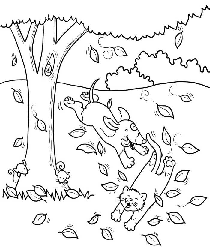 Cat And Dog Fun Coloring Page