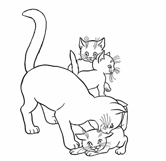 Cat And Kitten Coloring Page Printable