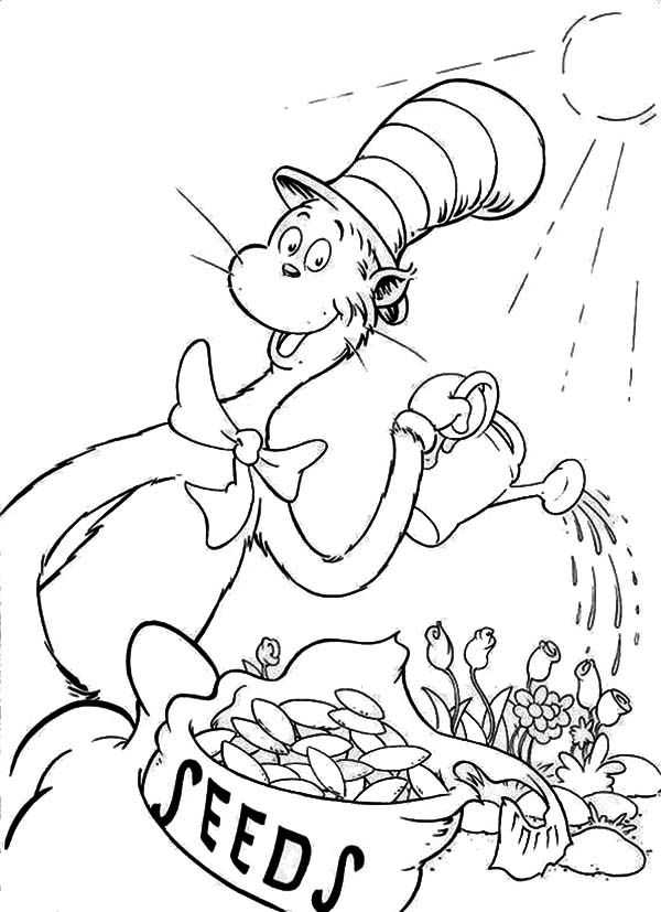 Cat In The Hat Gardening Coloring Page