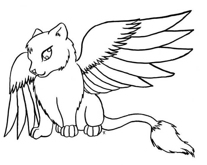 Cat With Wings Art Coloring Page