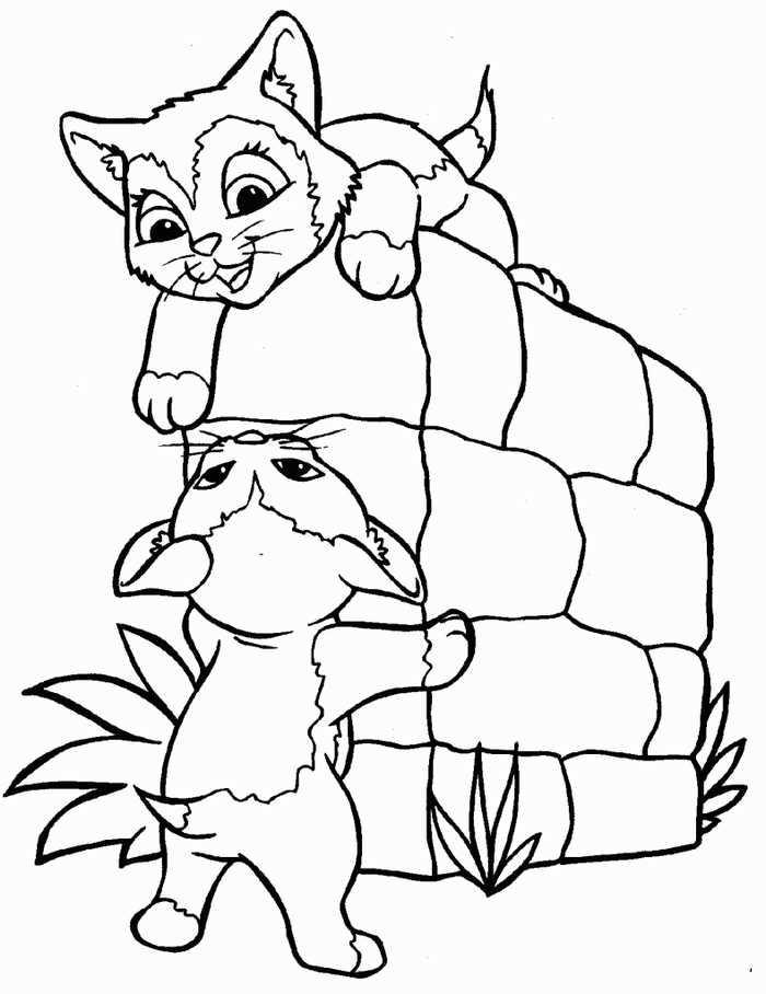 Cats Playing Coloring Page
