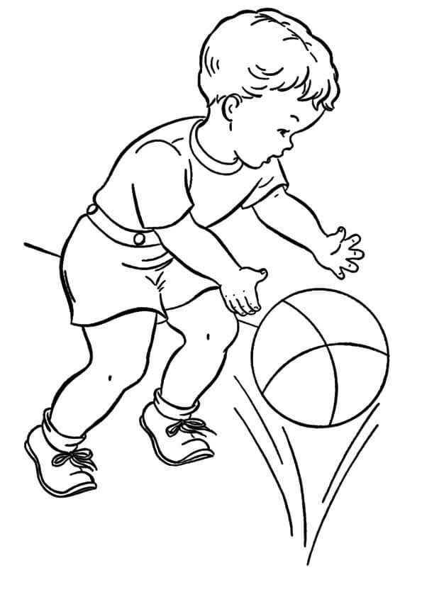 Child Playing Basketball Coloring Page