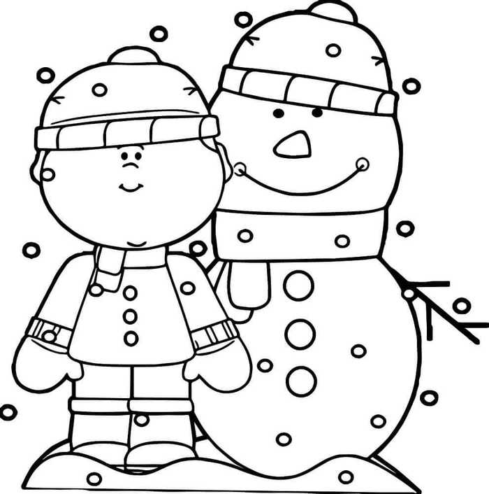 Child With Snowman Coloring Page
