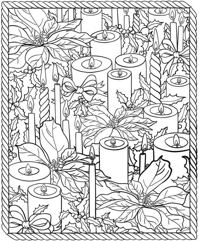 Christmas Candles Coloring Page For Adults