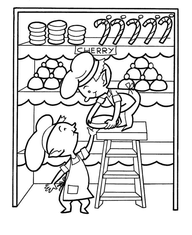Christmas Elf Baking Coloring Pages