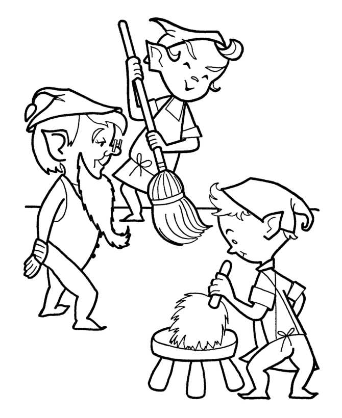 Christmas Elf Cleaning Up Coloring Page