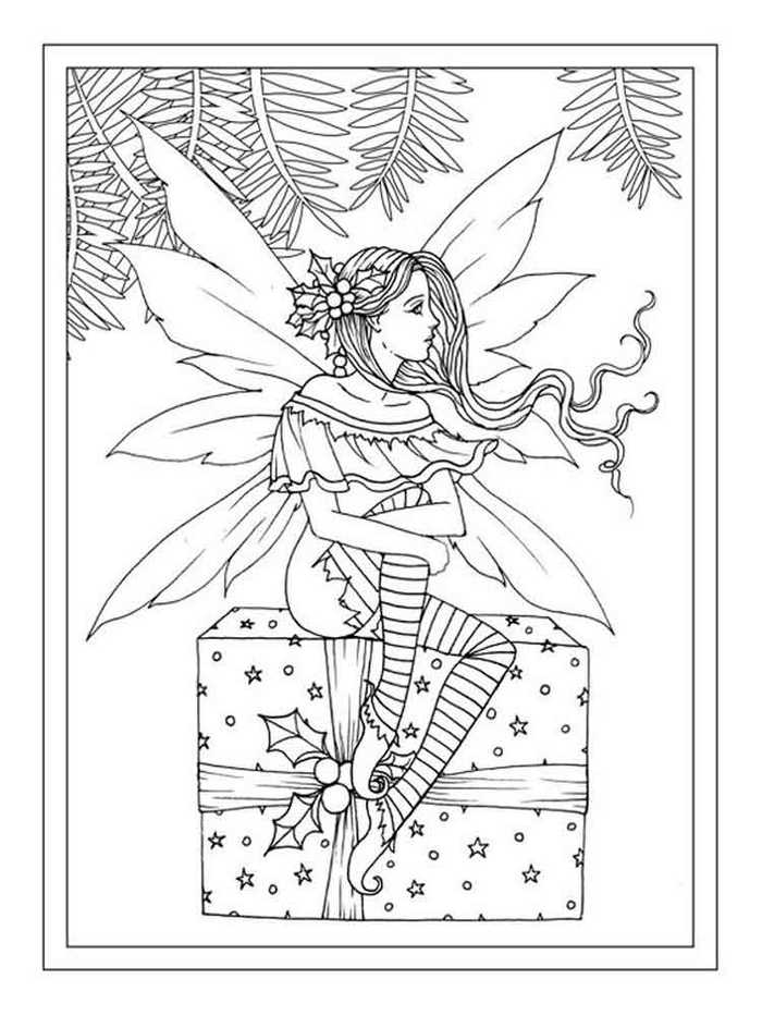 Christmas Gift Fairy Coloring Page