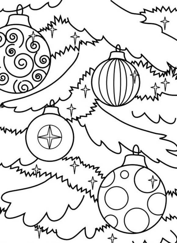 Christmas Ornaments On A Tree Coloring Page