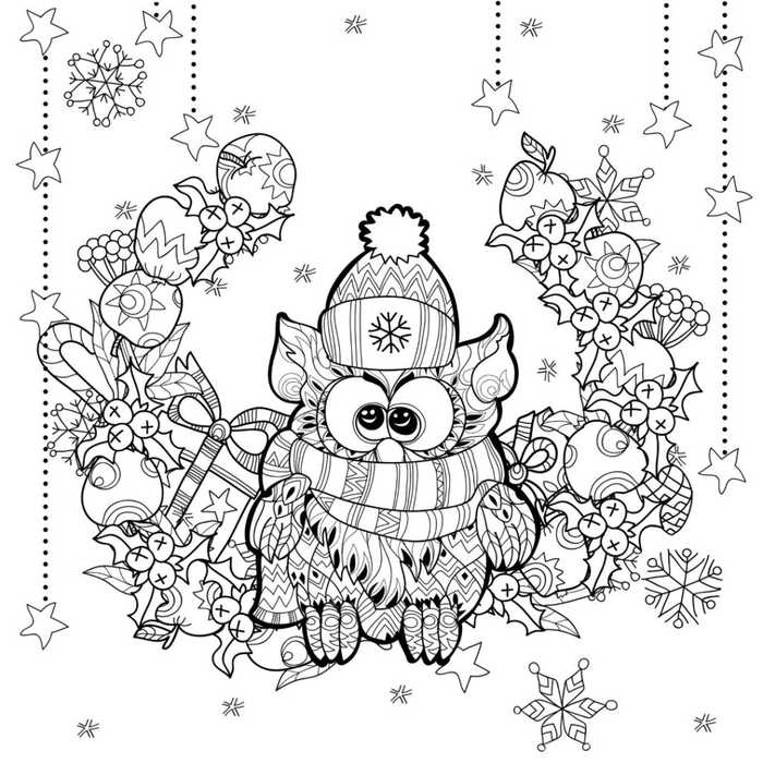 Christmas Owl Coloring Pages For Adults