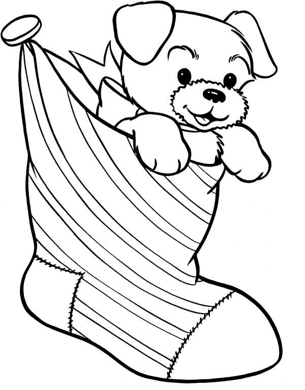 Christmas Present Dog Coloring Pages
