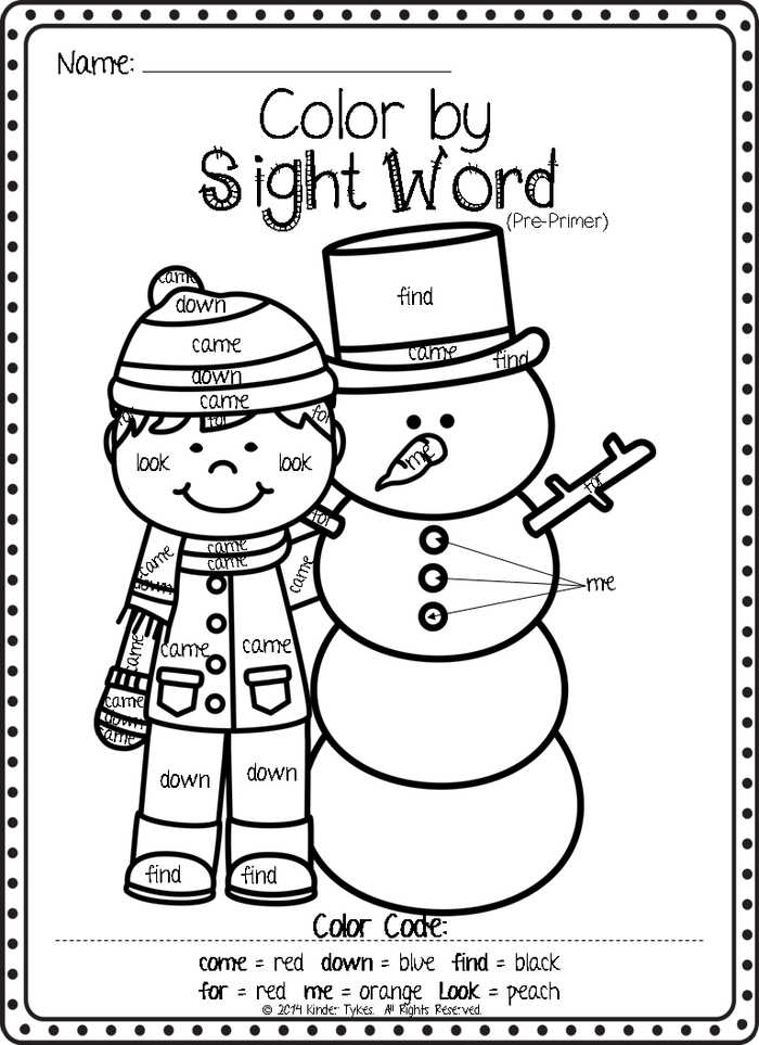Christmas Snowman Color By Sight Word