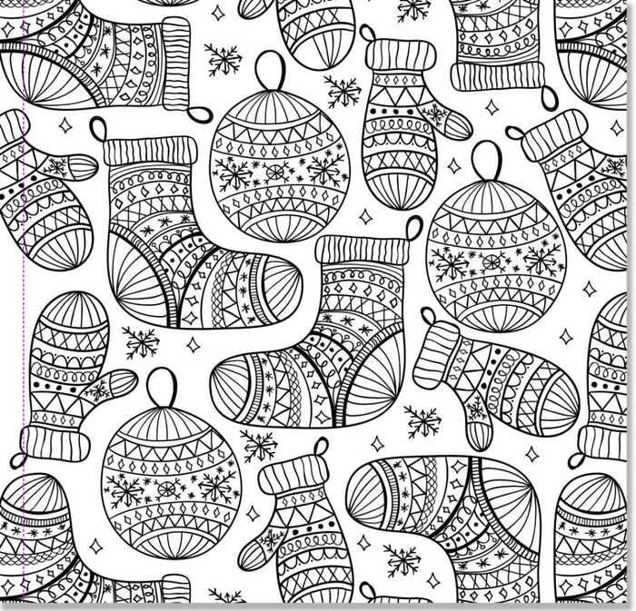 Christmas Stocking And Mittens Coloring Pages For Adults 1