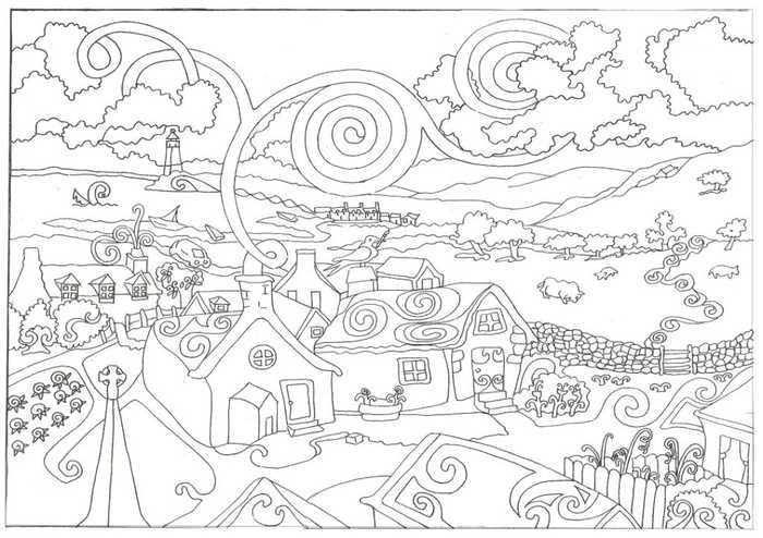Christmas Town Coloring Pages For Adults