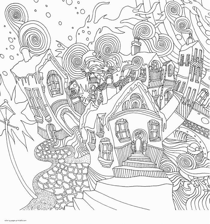 Christmas Town Scene Coloring Pages For Adults