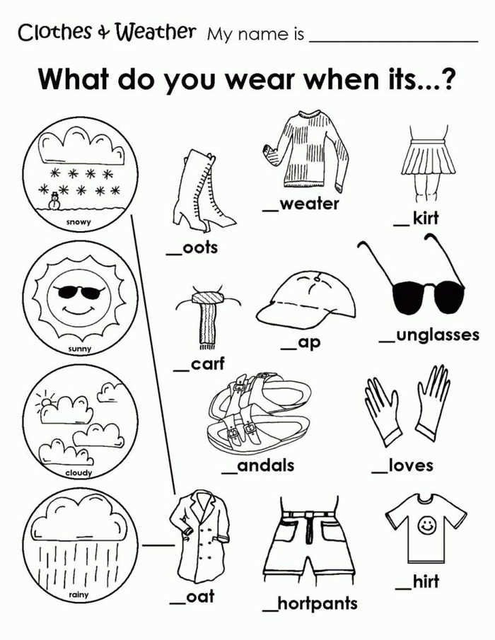 Clothes And Weather Matching Worksheet For Kindergarten